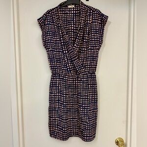 Maison Jules Checkered Pink Coral & Navy Cap Sleeve Women's Dress - Size Medium